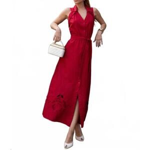 NEW SKUNK women's chemise embroidered linen dress in red